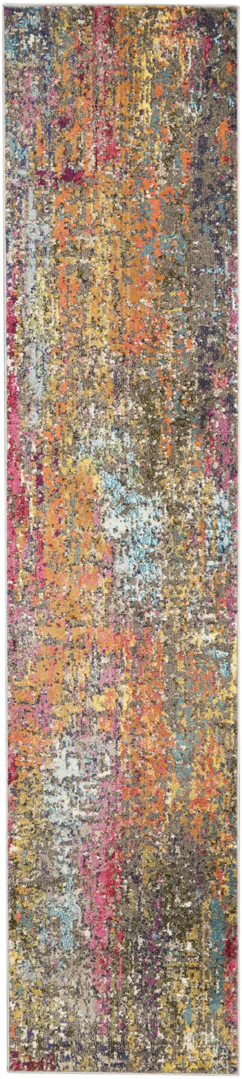 10' Blue and Orange Abstract Non Skid Runner Rug Photo 1