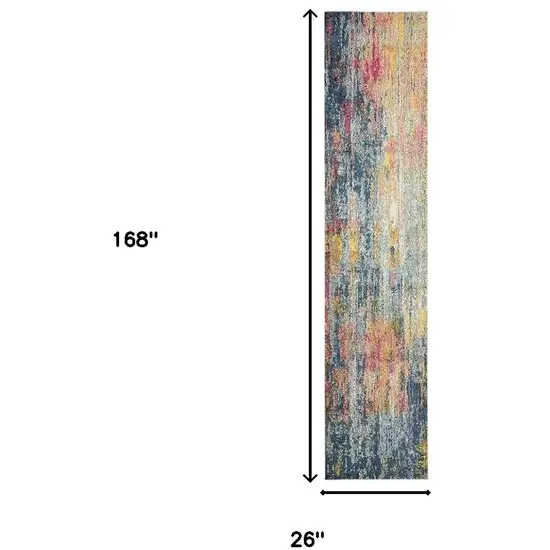 14' Blue and Orange Abstract Non Skid Runner Rug Photo 9
