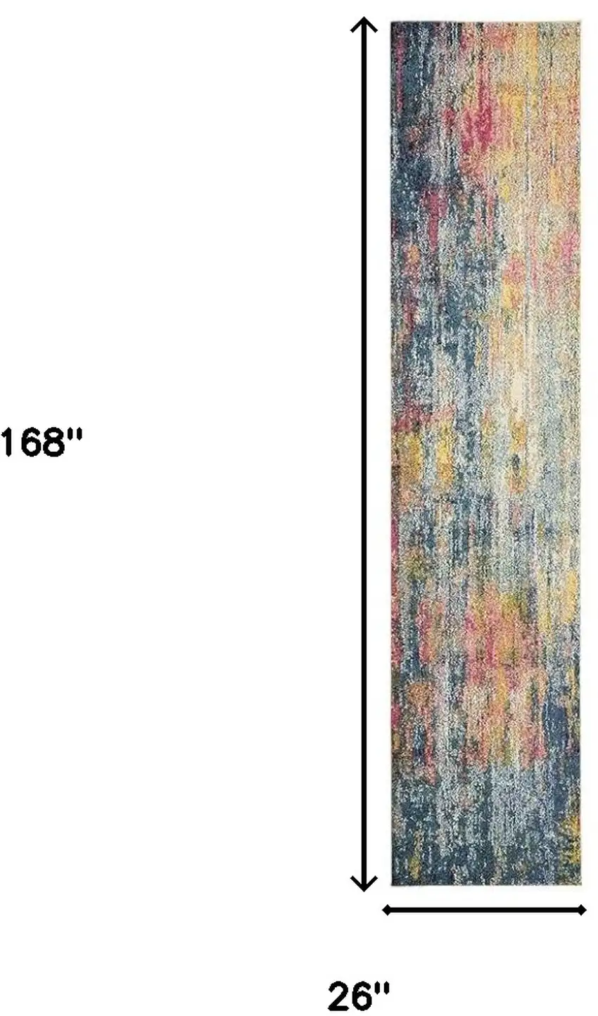 14' Blue and Orange Abstract Non Skid Runner Rug Photo 9