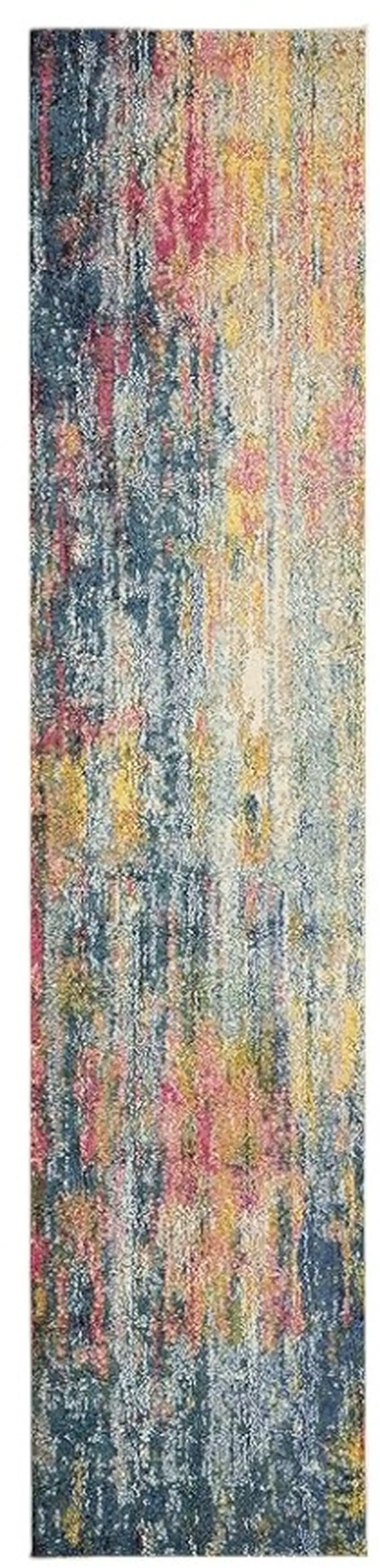 14' Blue and Orange Abstract Non Skid Runner Rug Photo 1