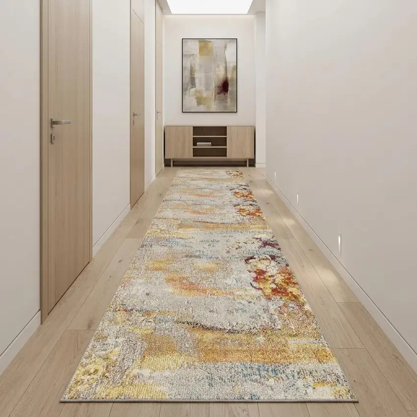 14' Blue and Orange Abstract Non Skid Runner Rug Photo 1