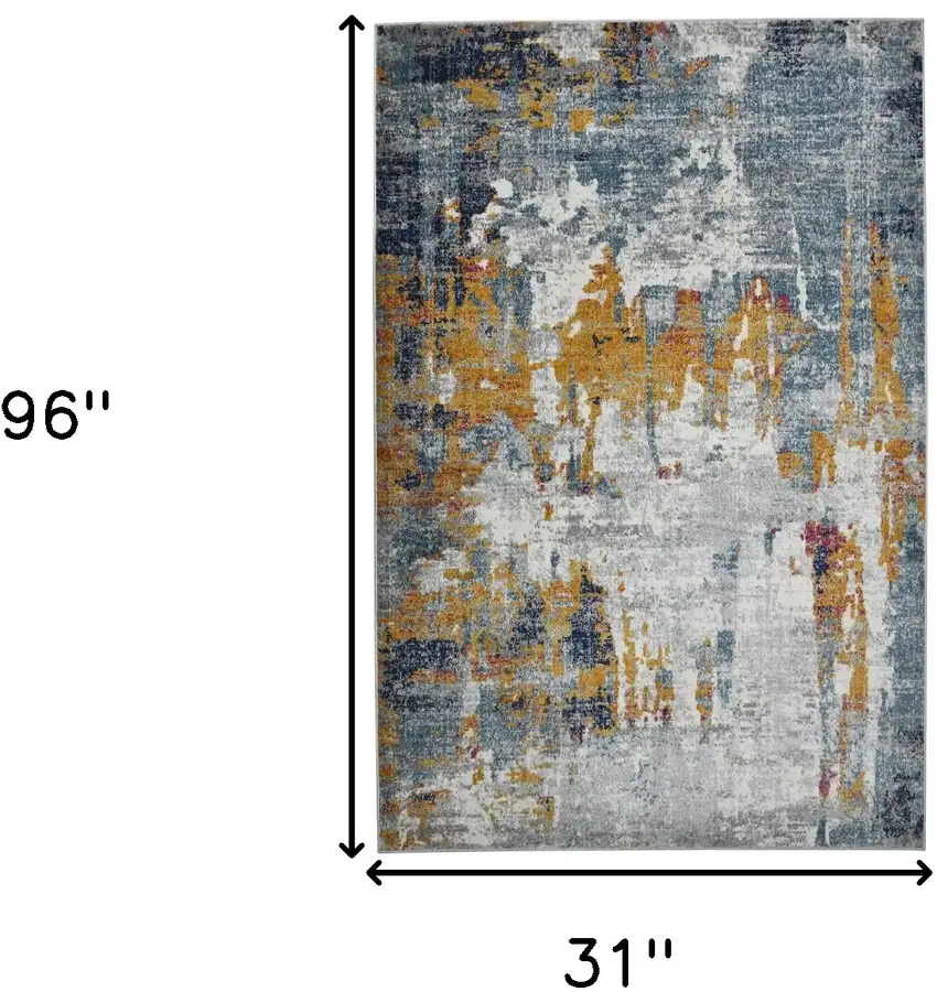 8' Blue and Orange Abstract Power Loom Runner Rug Photo 8
