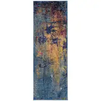 Photo of 7' Blue and Orange Abstract Power Loom Runner Rug