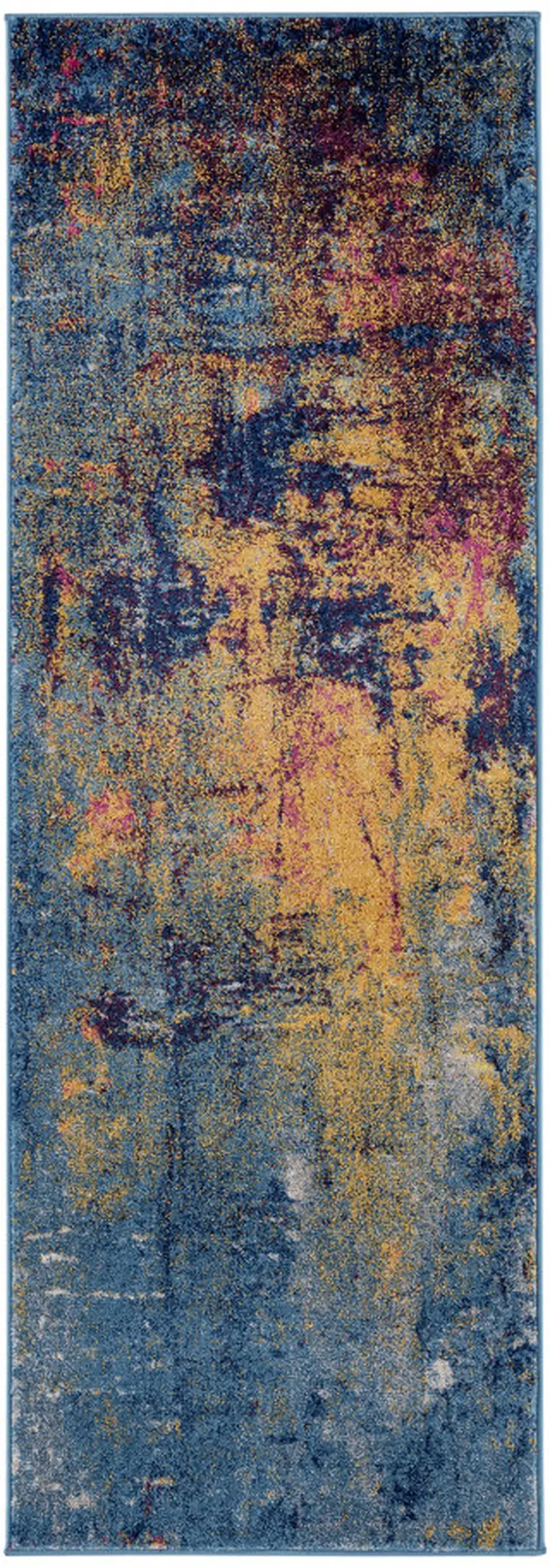 7' Blue and Orange Abstract Power Loom Runner Rug Photo 1