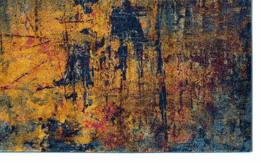 7' Blue and Orange Abstract Power Loom Runner Rug Photo 2