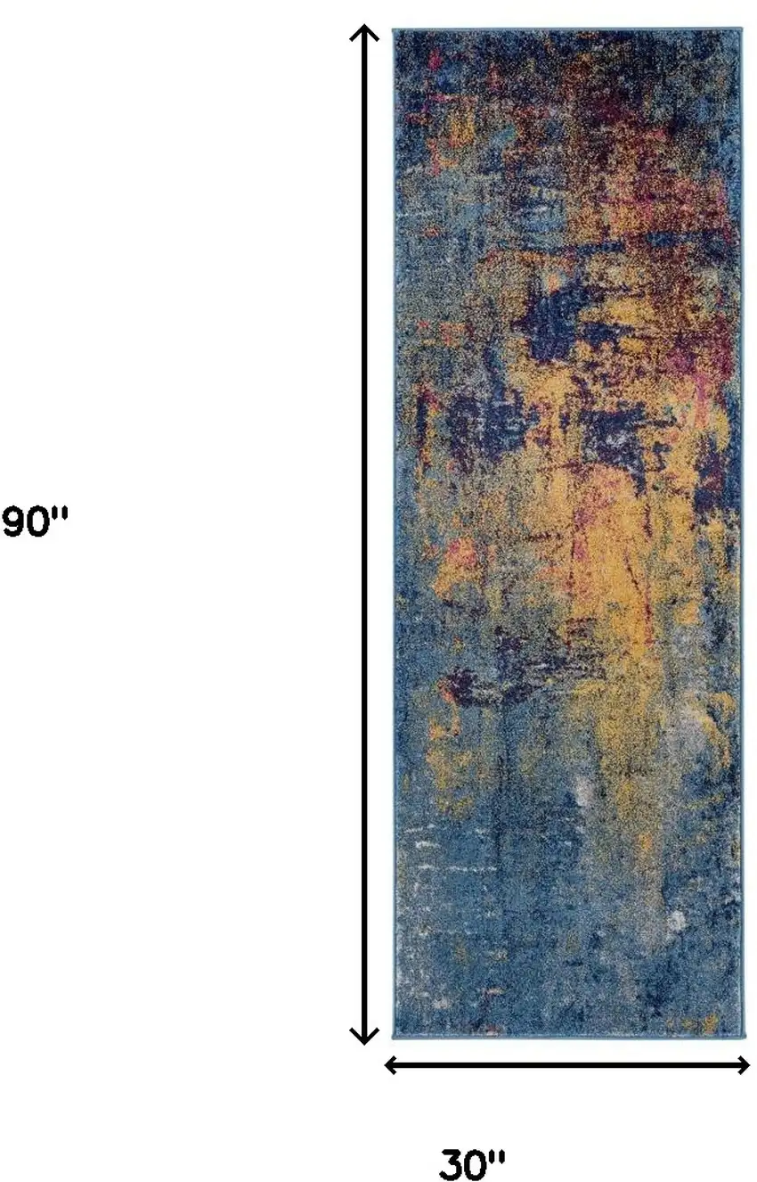 7' Blue and Orange Abstract Power Loom Runner Rug Photo 5