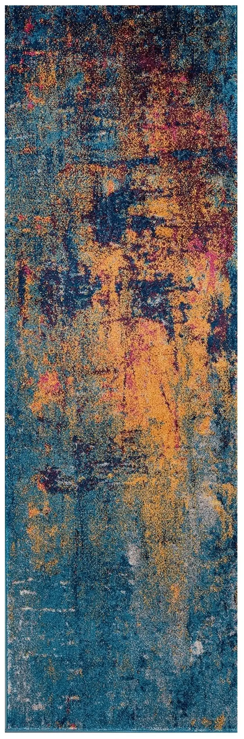 6' Blue and Orange Abstract Power Loom Runner Rug Photo 2