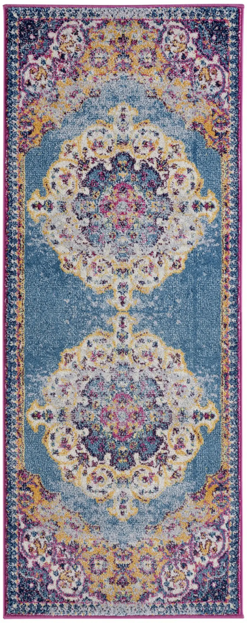 6' Blue and Orange Medallion Power Loom Runner Rug Photo 1