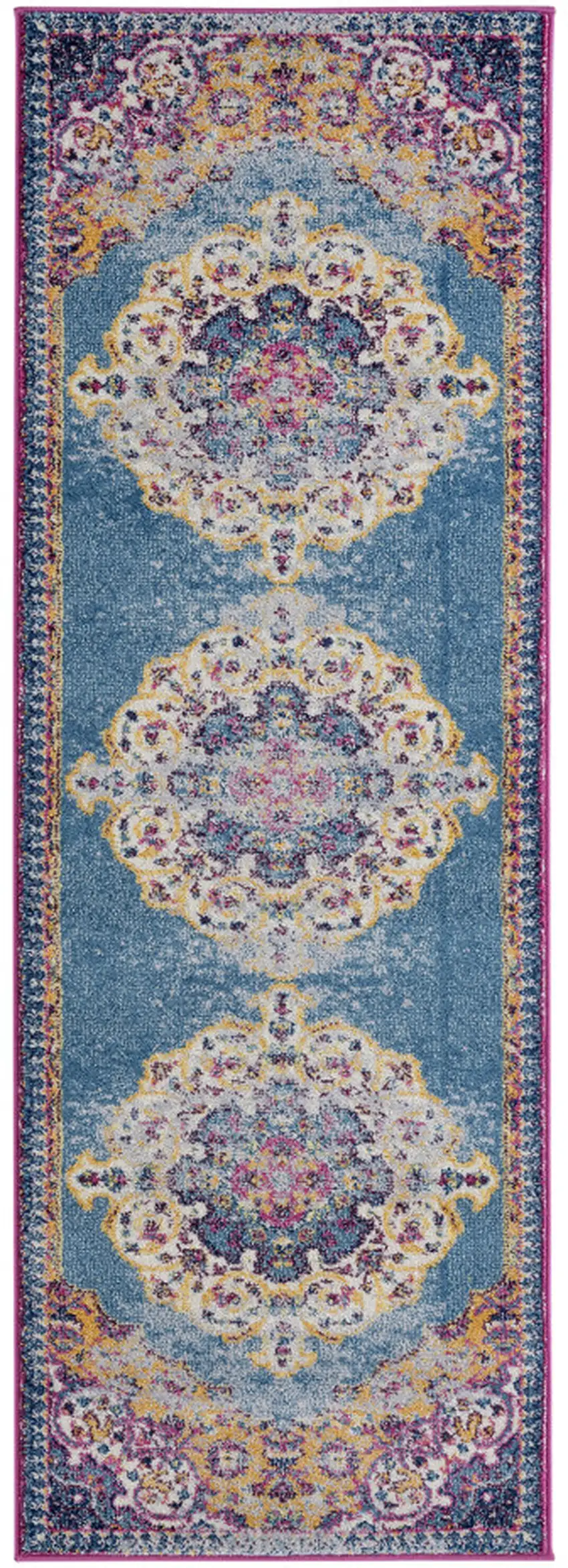 7' Blue and Orange Medallion Power Loom Runner Rug Photo 1