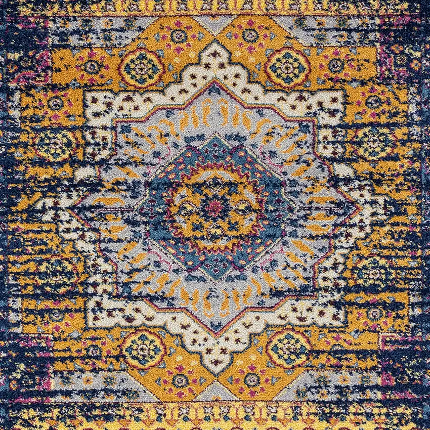 6' Blue and Orange Medallion Power Loom Runner Rug Photo 4