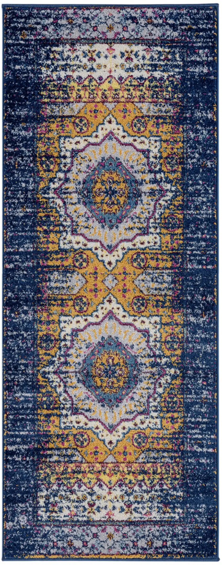 6' Blue and Orange Medallion Power Loom Runner Rug Photo 1