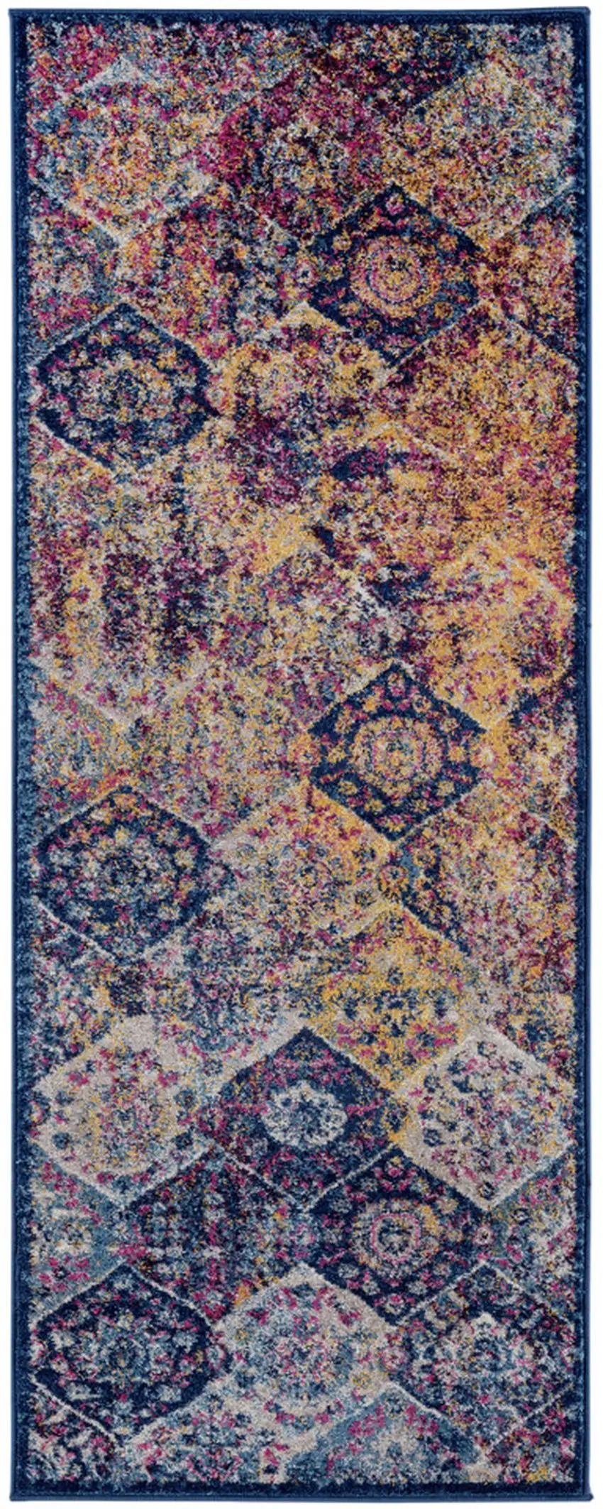 6' Blue and Orange Moroccan Power Loom Runner Rug Photo 1