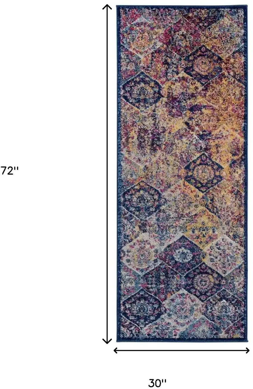 6' Blue and Orange Moroccan Power Loom Runner Rug Photo 6