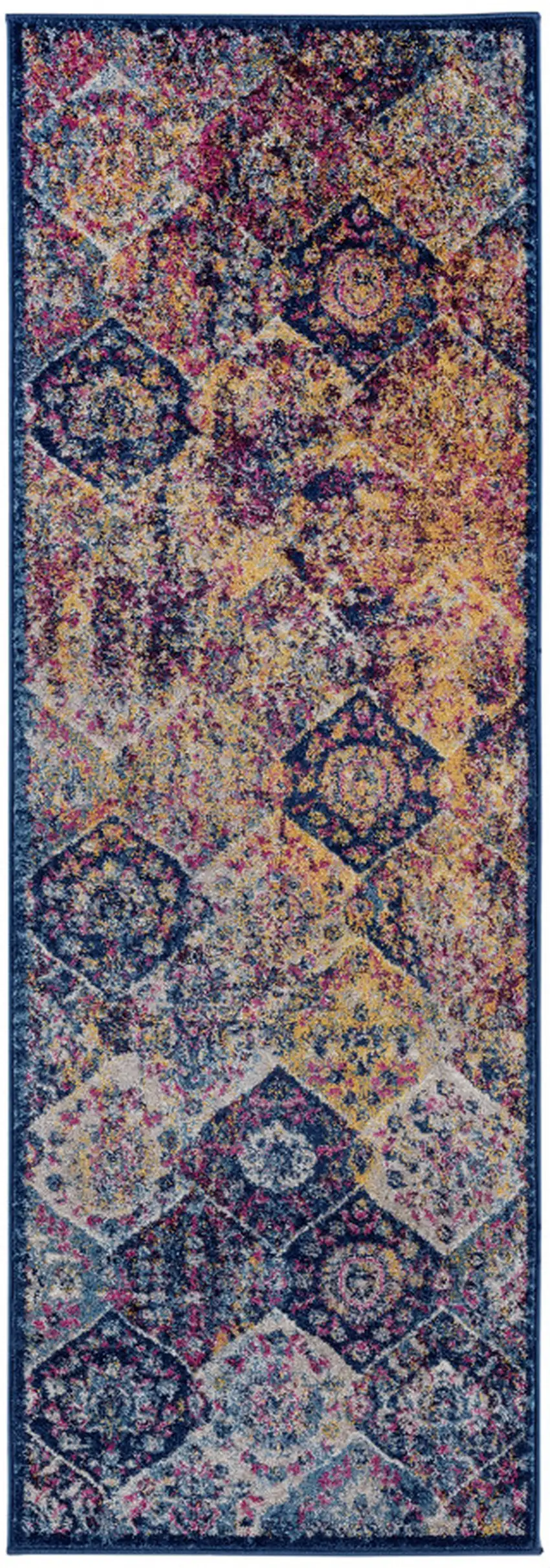 7' Blue and Orange Moroccan Power Loom Runner Rug Photo 1