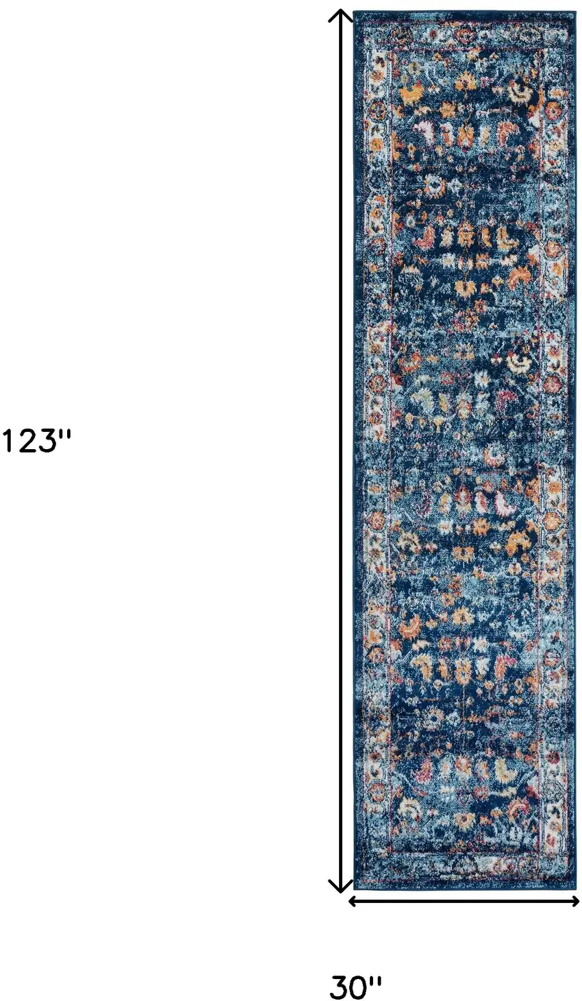10' Blue and Orange Oriental Power Loom Runner Rug Photo 6