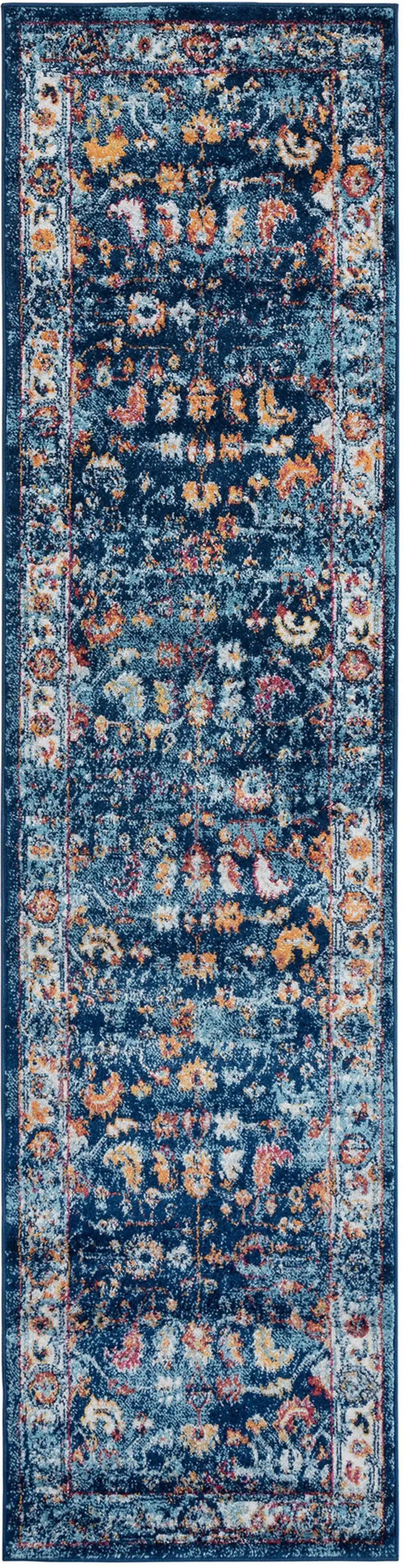 10' Blue and Orange Oriental Power Loom Runner Rug Photo 1