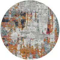 Photo of 7' Blue and Orange Round Abstract Power Loom Area Rug