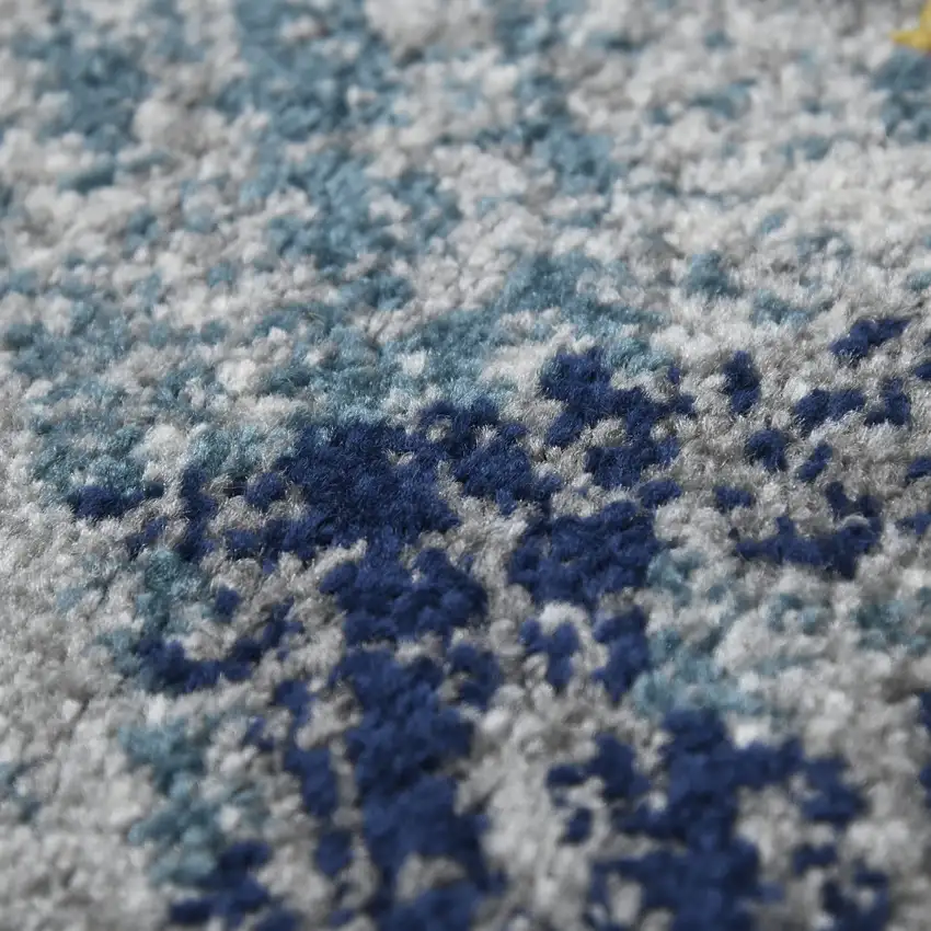 7' Blue and Orange Round Abstract Power Loom Area Rug Photo 9