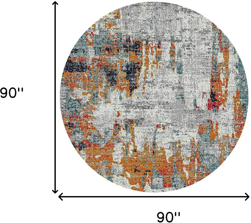 7' Blue and Orange Round Abstract Power Loom Area Rug Photo 8