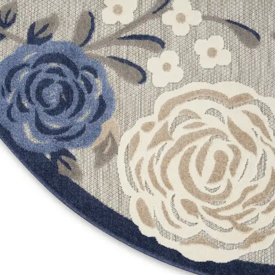 8' Blue and Gray Round Floral Indoor Outdoor Area Rug Photo 4
