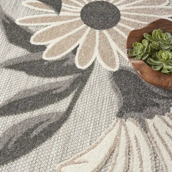 8' Beige Round Floral Indoor Outdoor Area Rug Photo 8