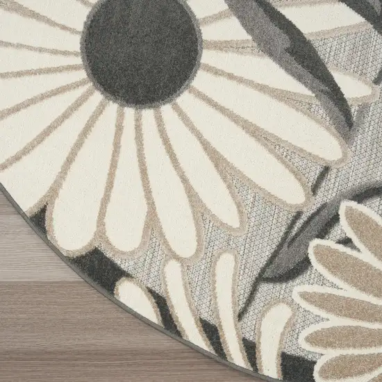 8' Beige Round Floral Indoor Outdoor Area Rug Photo 7