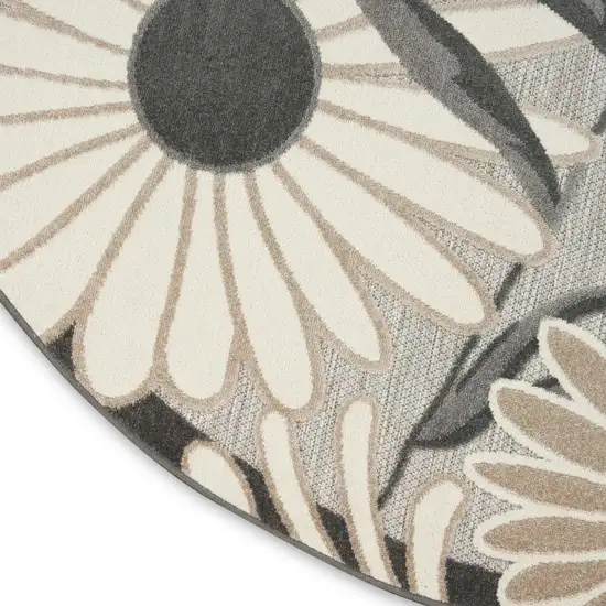 8' Beige Round Floral Indoor Outdoor Area Rug Photo 6