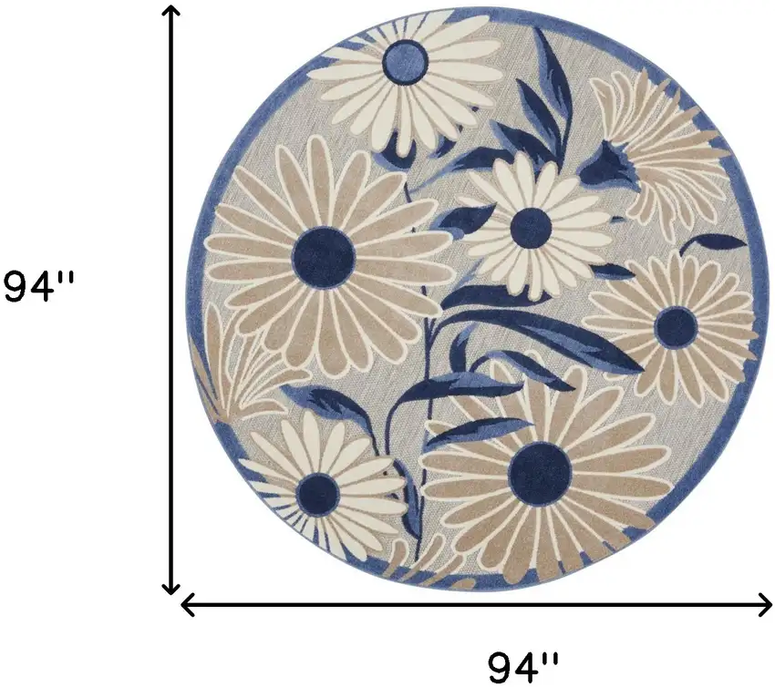 8' Blue and Orange Round Floral Power Loom Area Rug Photo 9