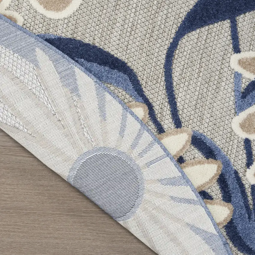 8' Blue and Gray Round Floral Indoor Outdoor Area Rug Photo 8