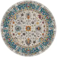 Photo of 7' Blue and Orange Round Floral Power Loom Area Rug