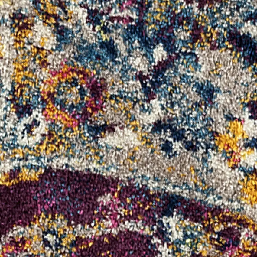 6' Blue and Orange Round Moroccan Power Loom Area Rug Photo 7