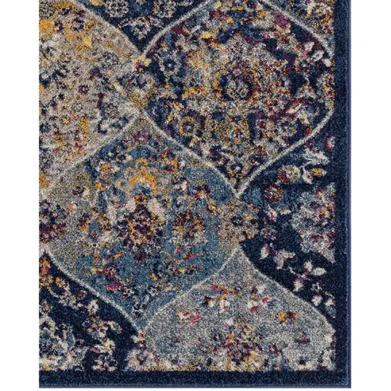6' Blue and Orange Round Moroccan Power Loom Area Rug Photo 2