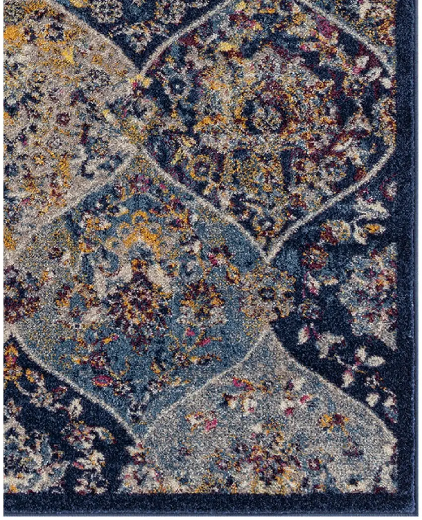 6' Blue and Orange Round Moroccan Power Loom Area Rug Photo 2