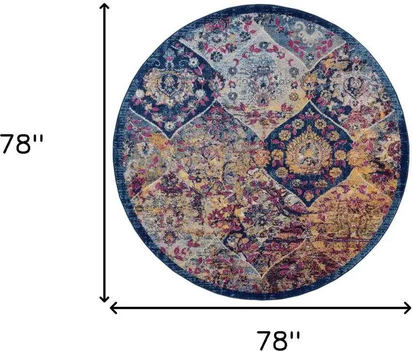 6' Blue and Orange Round Moroccan Power Loom Area Rug Photo 6