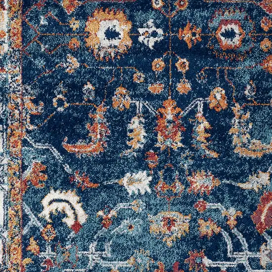 6' Blue Rust and Orange Oriental Power Loom Round Rug Photo 6