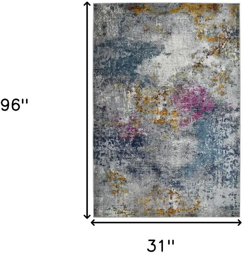 8' Blue and Pink Abstract Power Loom Runner Rug Photo 7