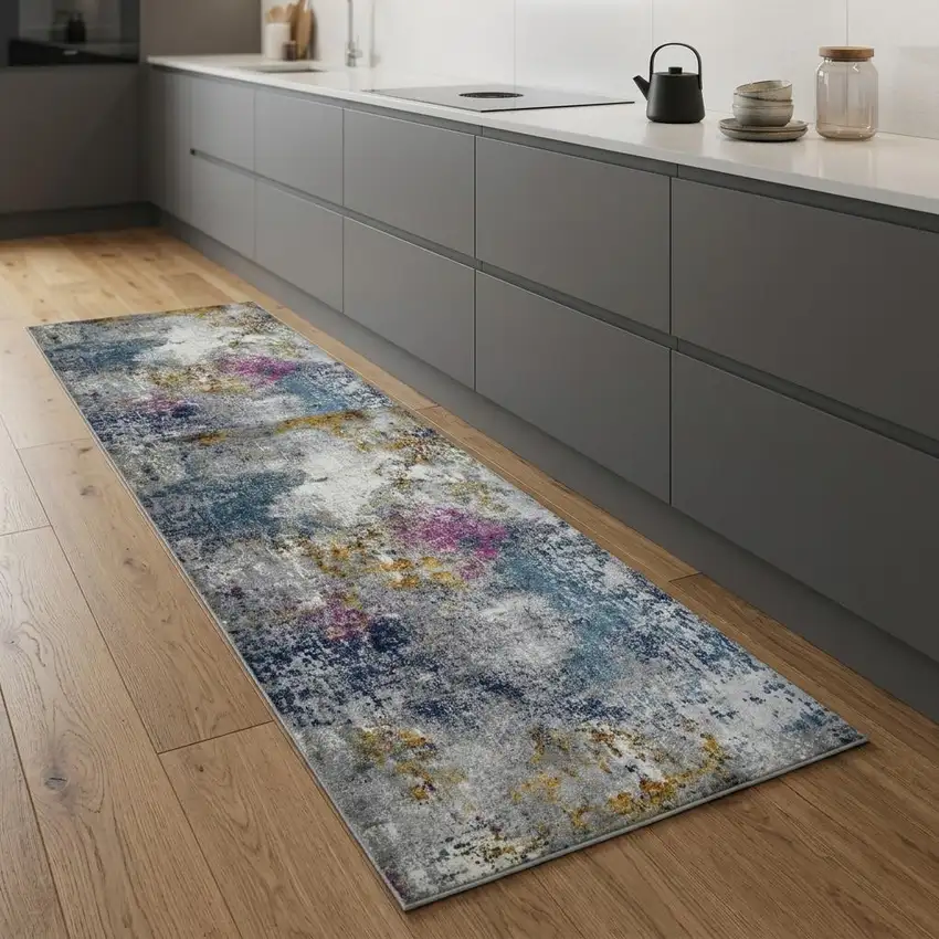 8' Blue Gray And Purple Area Rug Photo 1