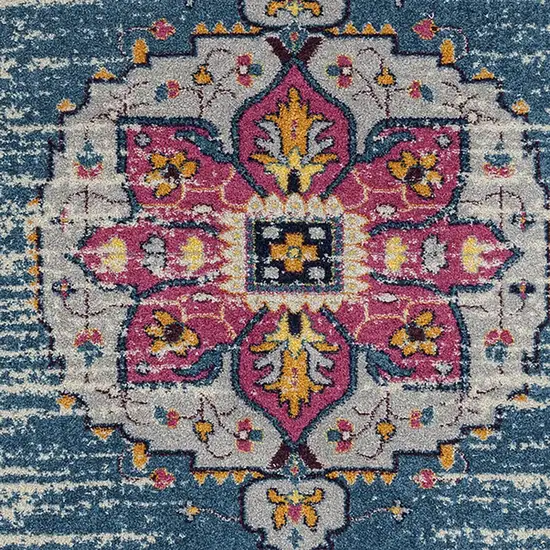 6' Blue and Pink Medallion Power Loom Runner Rug Photo 4