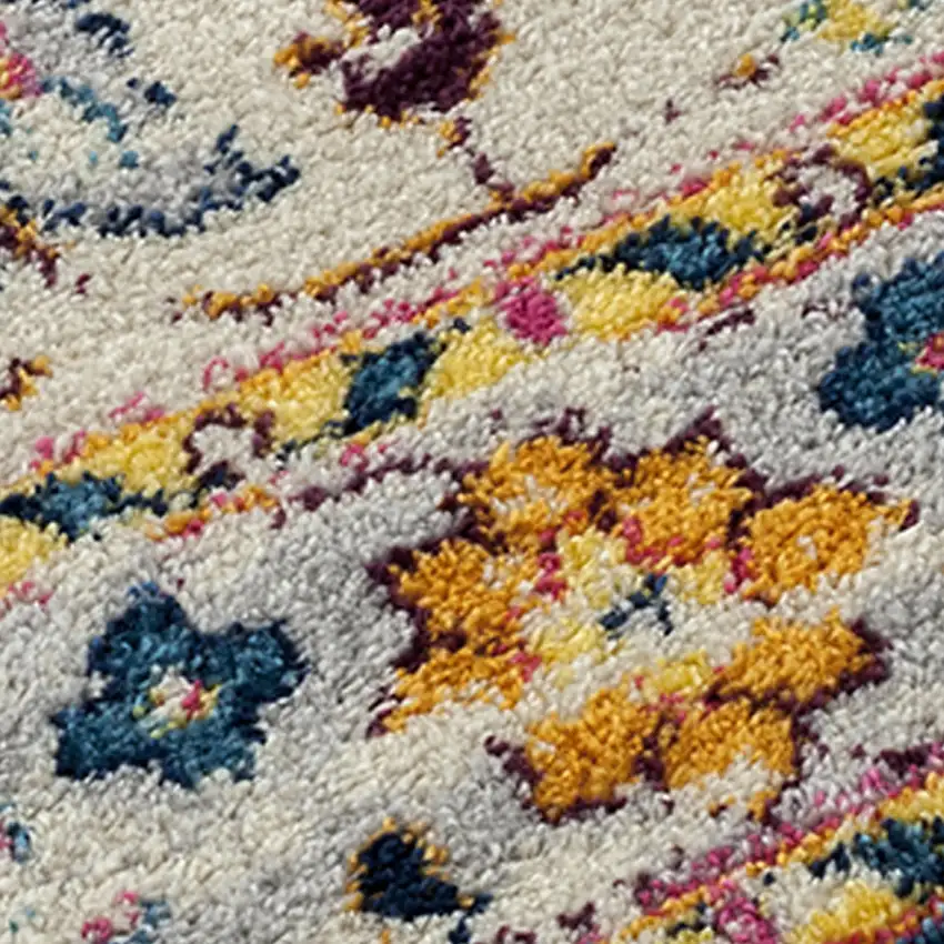7' Blue and Pink Medallion Power Loom Runner Rug Photo 5