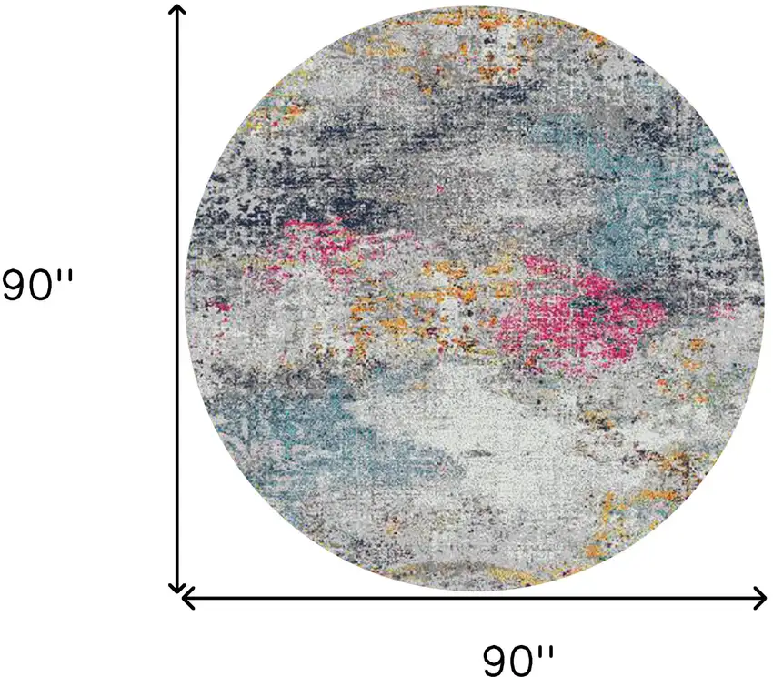 7' Blue and Pink Round Abstract Power Loom Area Rug Photo 7