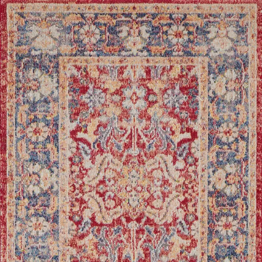 6' Blue and Red Floral Distressed Non Skid Runner Rug Photo 9