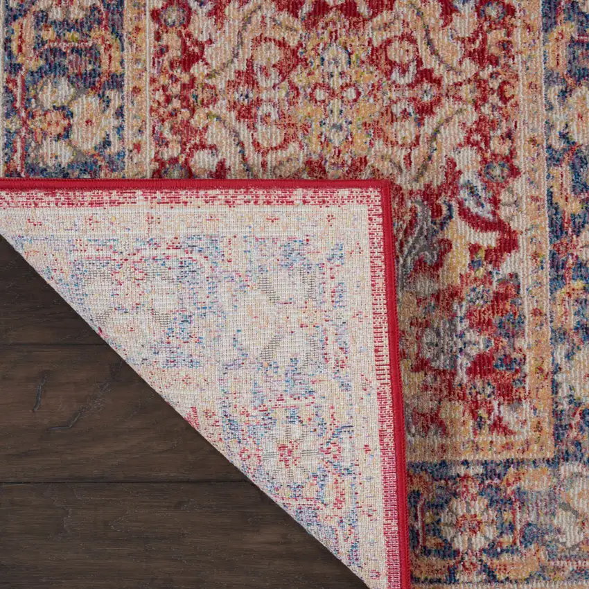 6' Blue and Red Floral Distressed Non Skid Runner Rug Photo 6