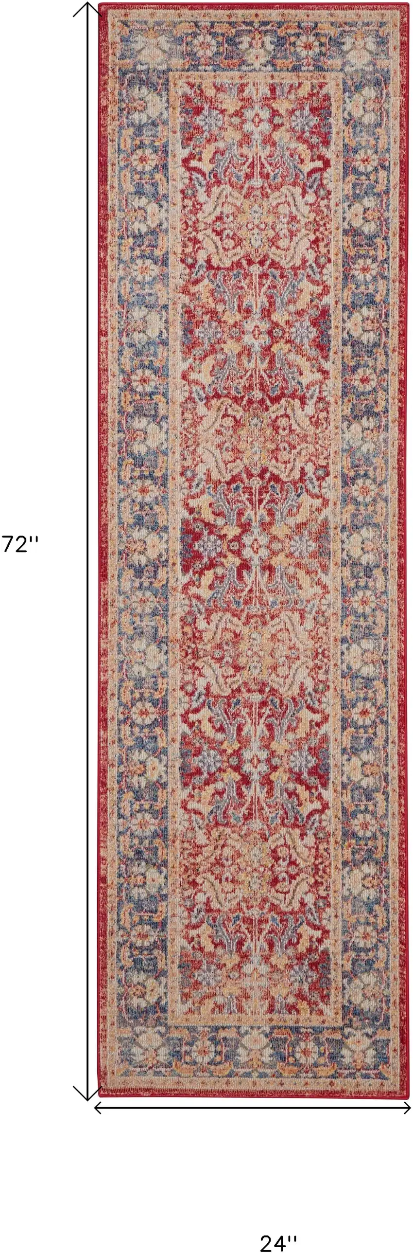 6' Blue and Red Floral Distressed Non Skid Runner Rug Photo 3