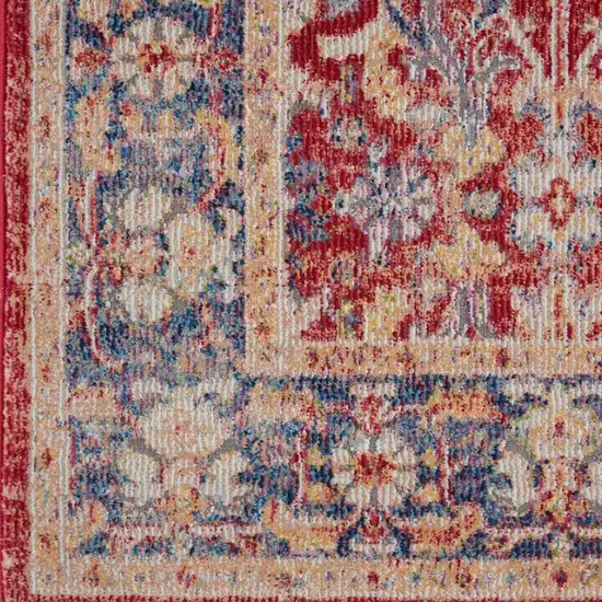 6' Blue and Red Floral Distressed Non Skid Runner Rug Photo 5
