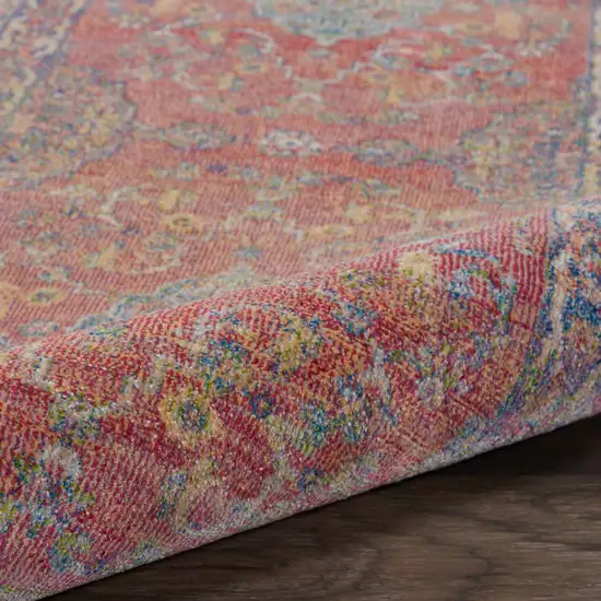 6' Blue and Red Floral Distressed Non Skid Runner Rug Photo 6