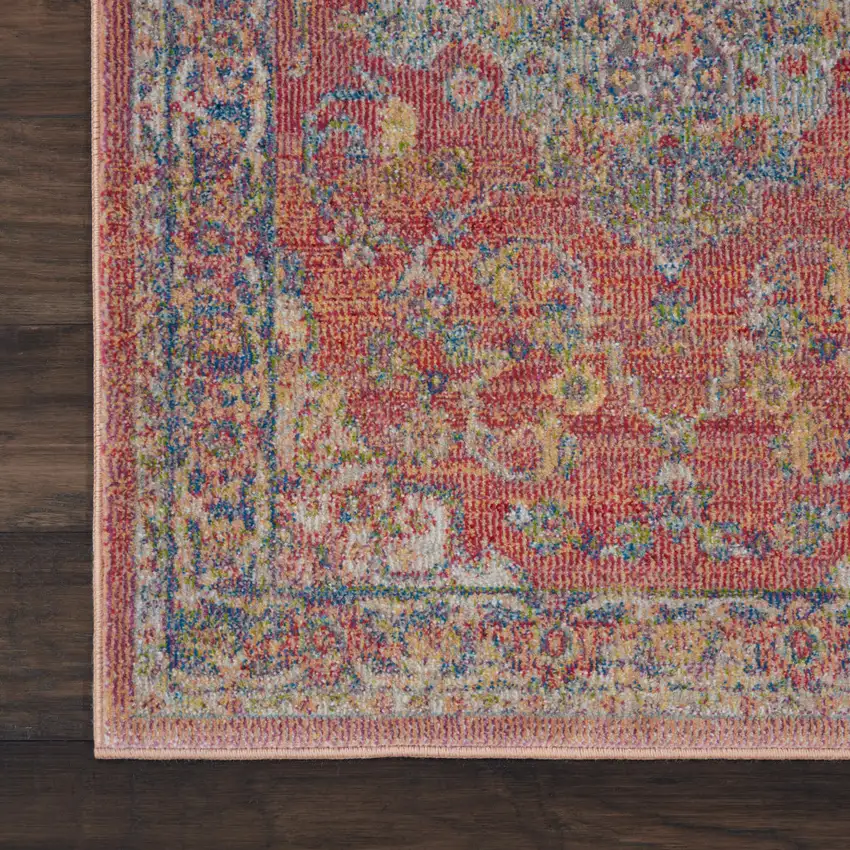 6' Blue and Red Floral Distressed Non Skid Runner Rug Photo 9