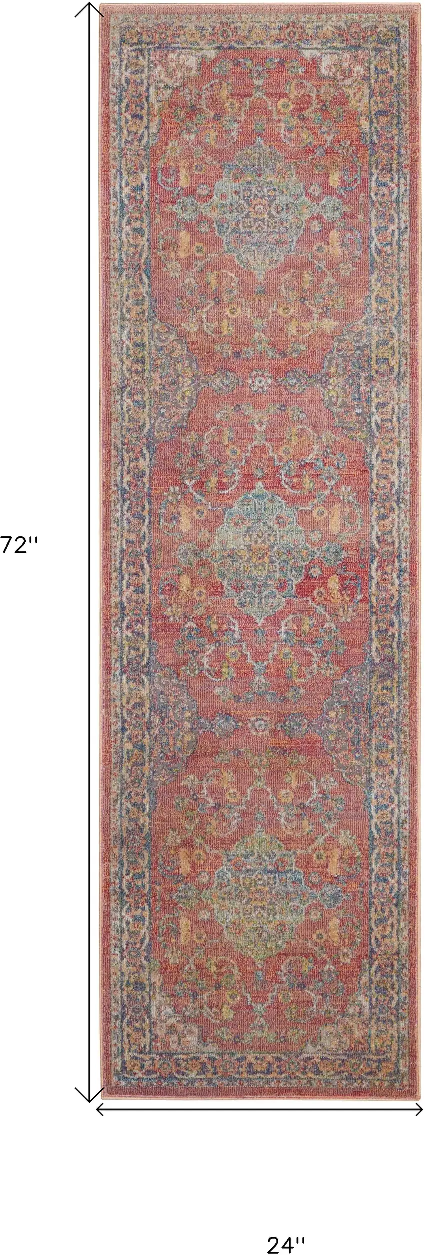 6' Blue and Red Floral Distressed Non Skid Runner Rug Photo 3