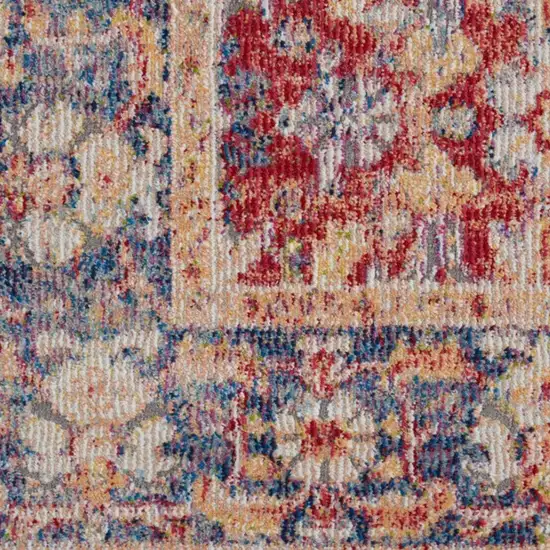 6' Blue and Red Floral Distressed Non Skid Runner Rug Photo 1