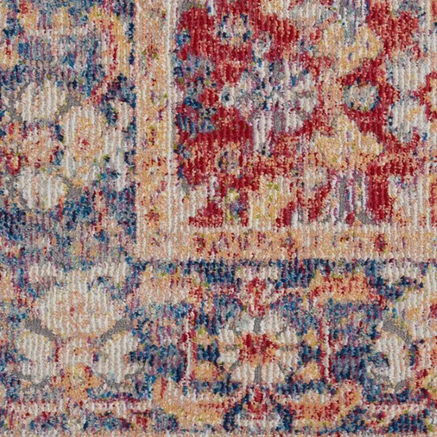 6' Blue and Red Floral Distressed Non Skid Runner Rug Photo 1