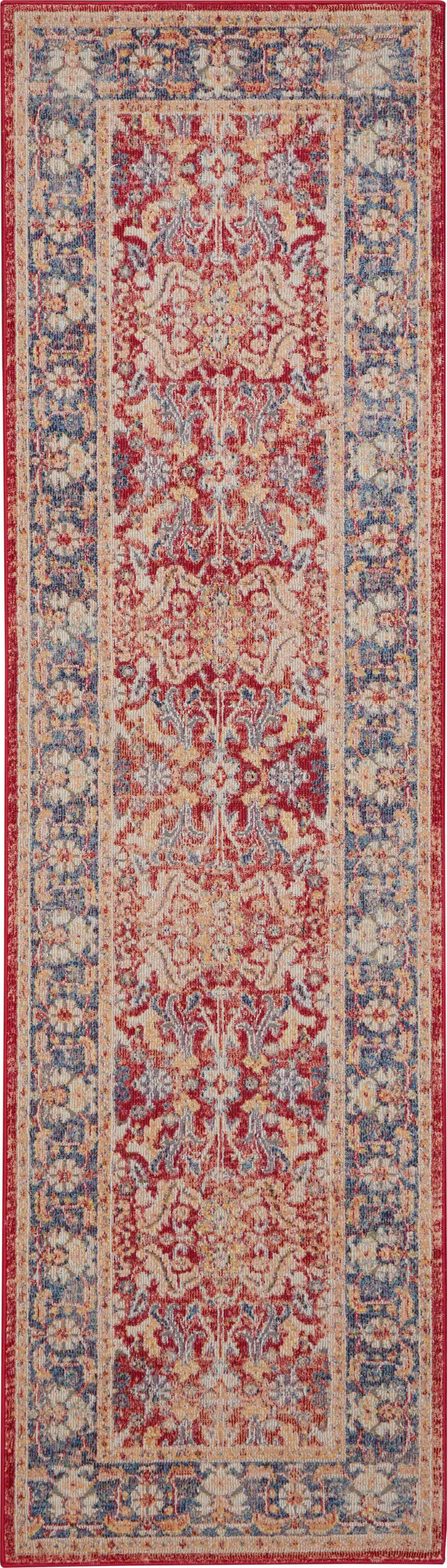 8' Blue and Red Floral Distressed Non Skid Runner Rug Photo 4